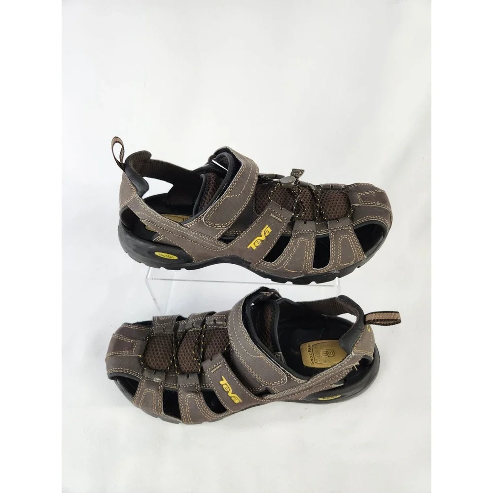 TEVA Men's Size 12 FOREBAY Brown Leather Fishing Water Hiking Sandals Shoes